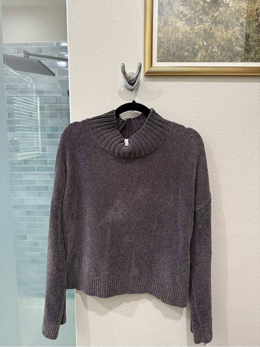 Women’s Dark Gray Chenille Mockneck Boxy Sweater - Medium